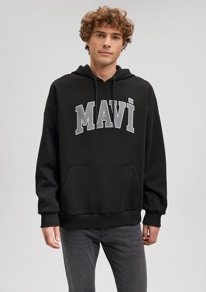 Mavi Logo Printed Hooded Black Sweatshirt