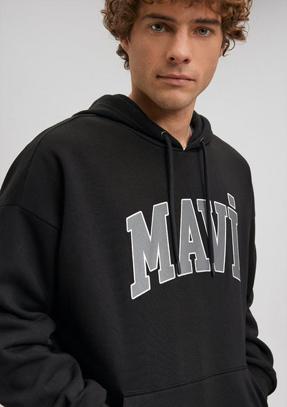 Mavi Logo Printed Hooded Black Sweatshirt