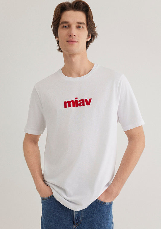 Red Miav Printed White T-Shirt