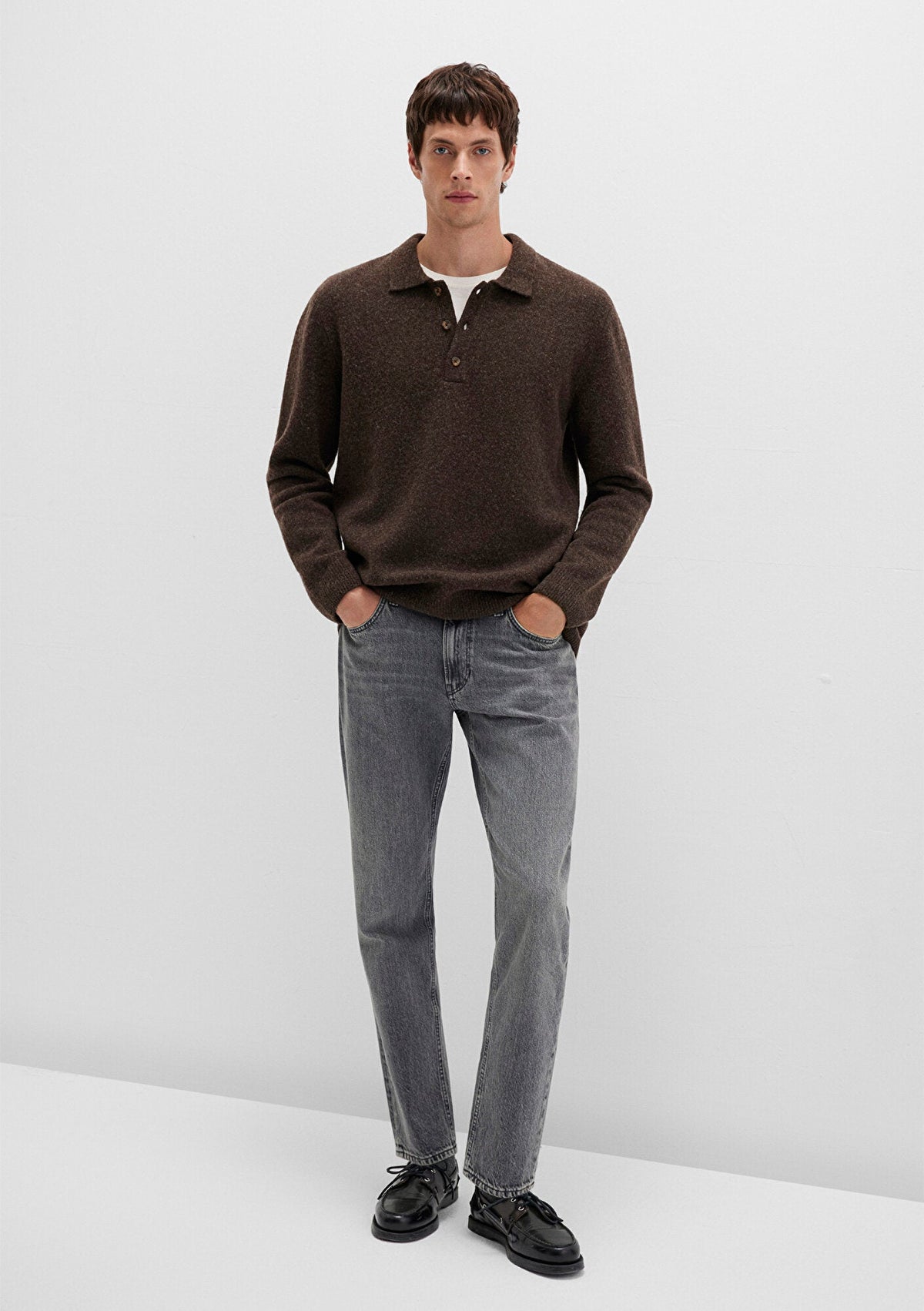 Wool Mix Brown Knit Polo