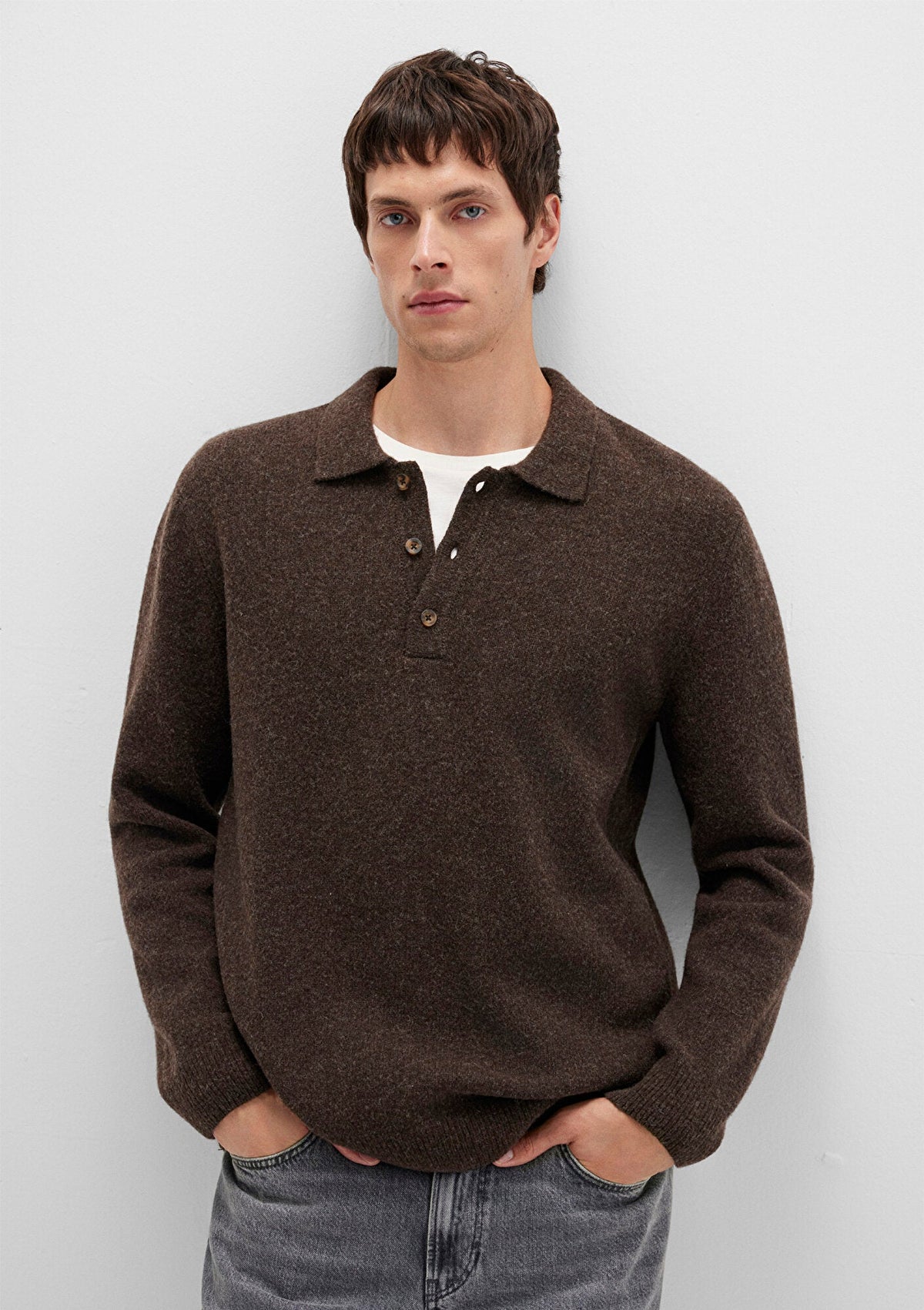 Wool Mix Brown Knit Polo