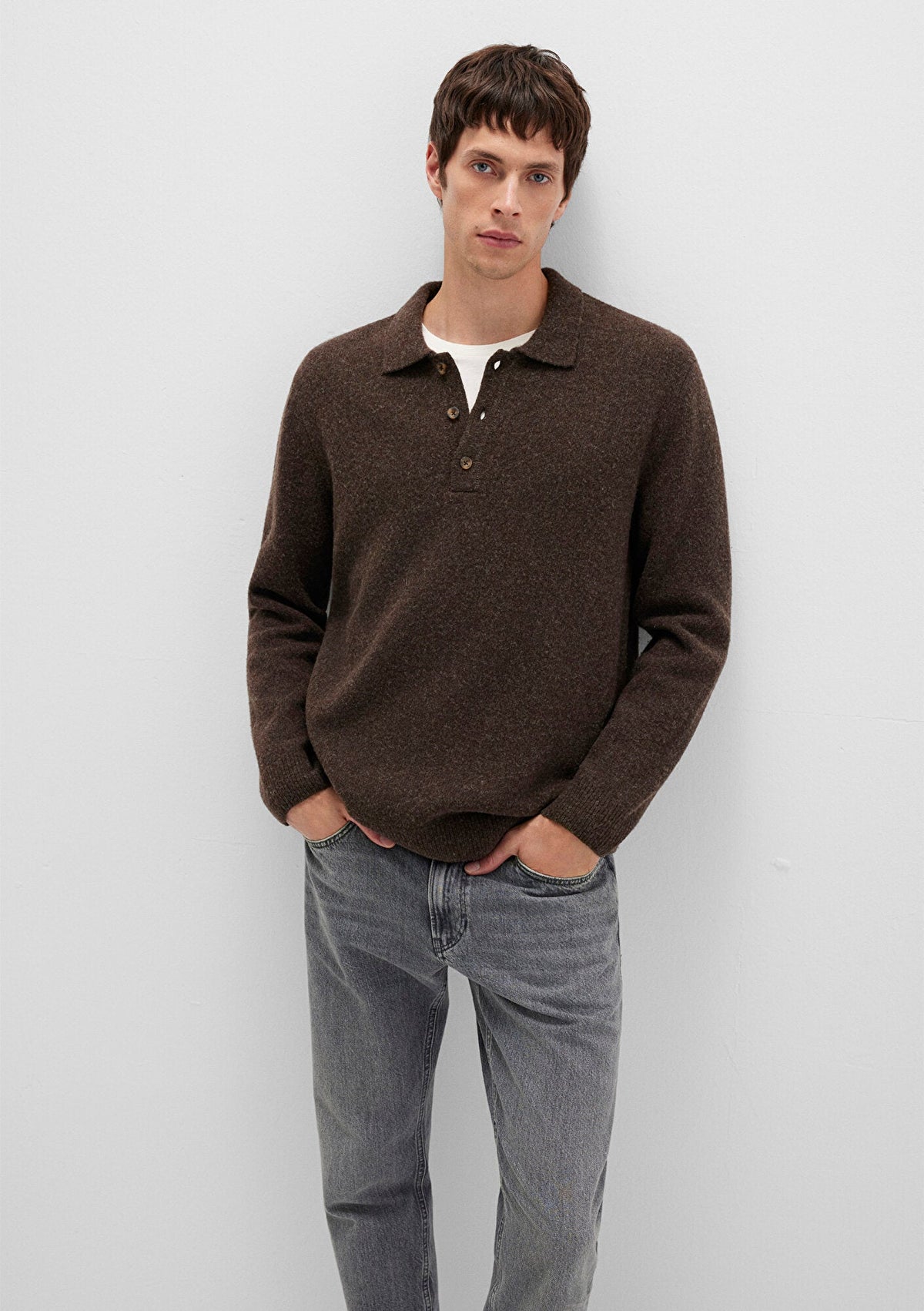 Wool Mix Brown Knit Polo