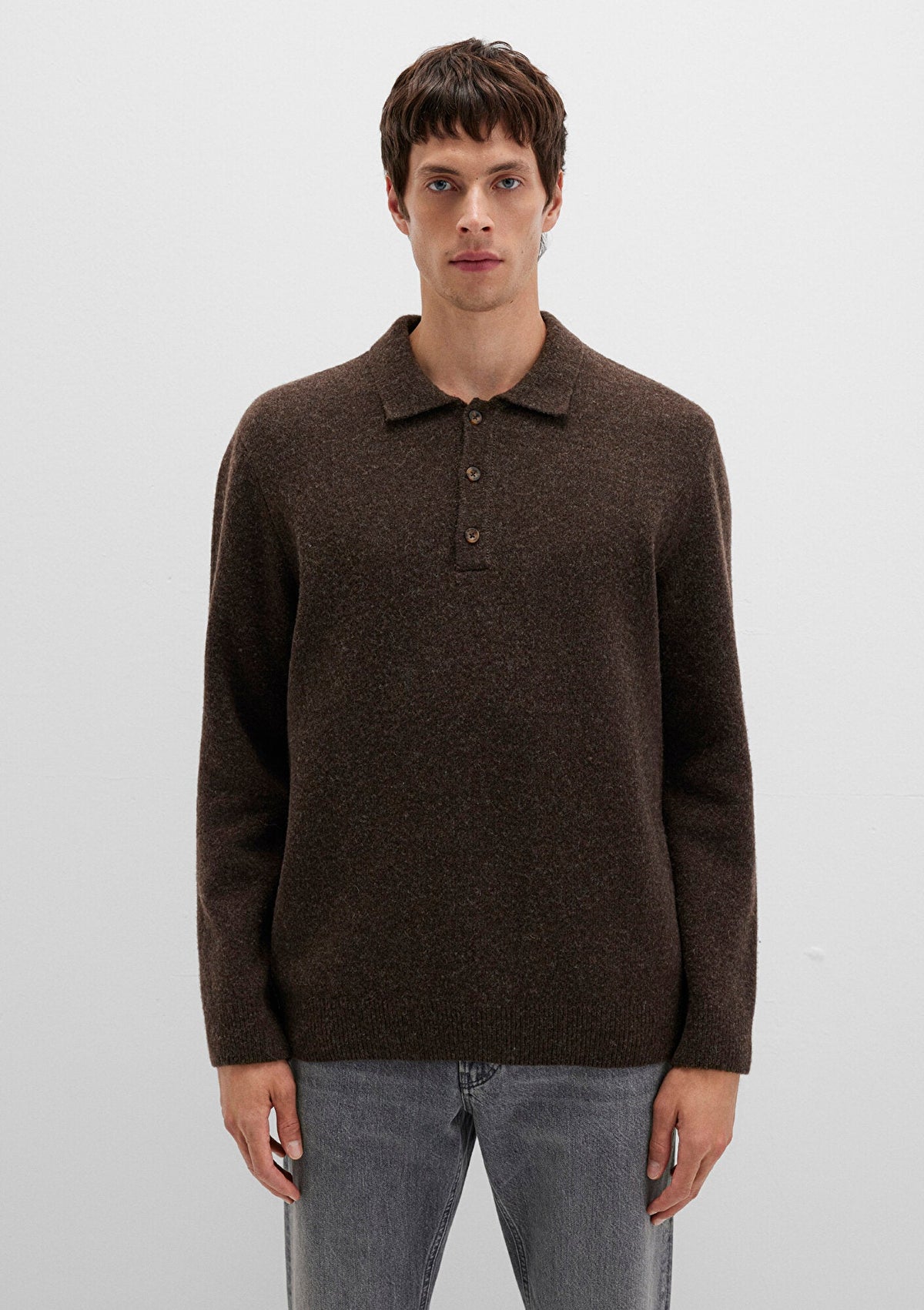 Wool Mix Brown Knit Polo