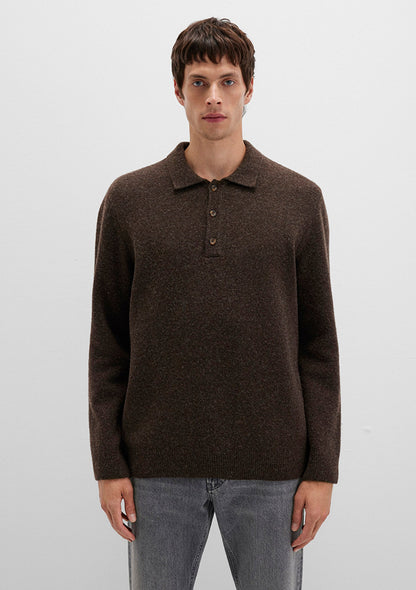 Wool Mix Brown Knit Polo