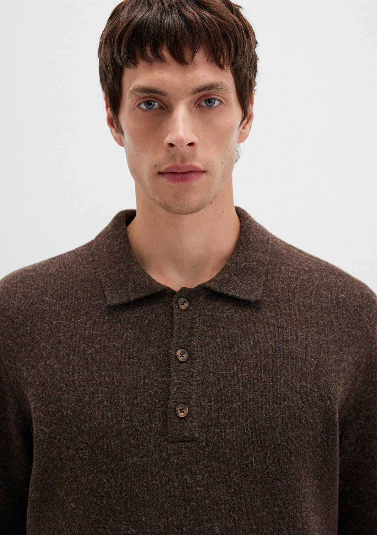 Wool Mix Brown Knit Polo