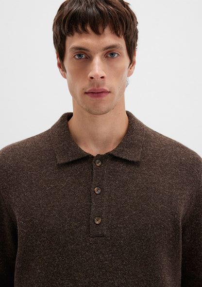 Wool Mix Brown Knit Polo