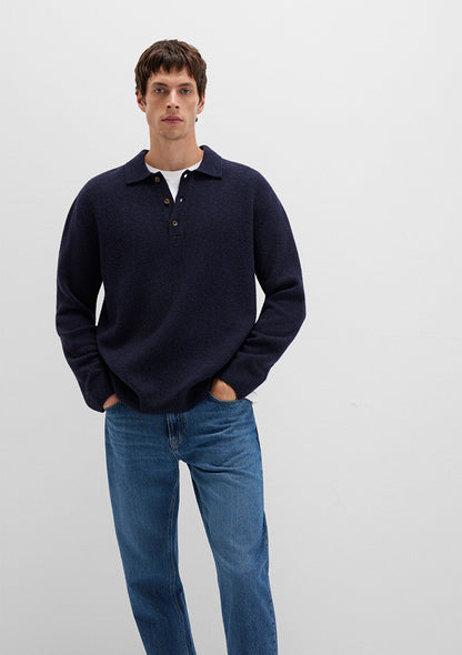 Wool Mix Navy Knit Polo