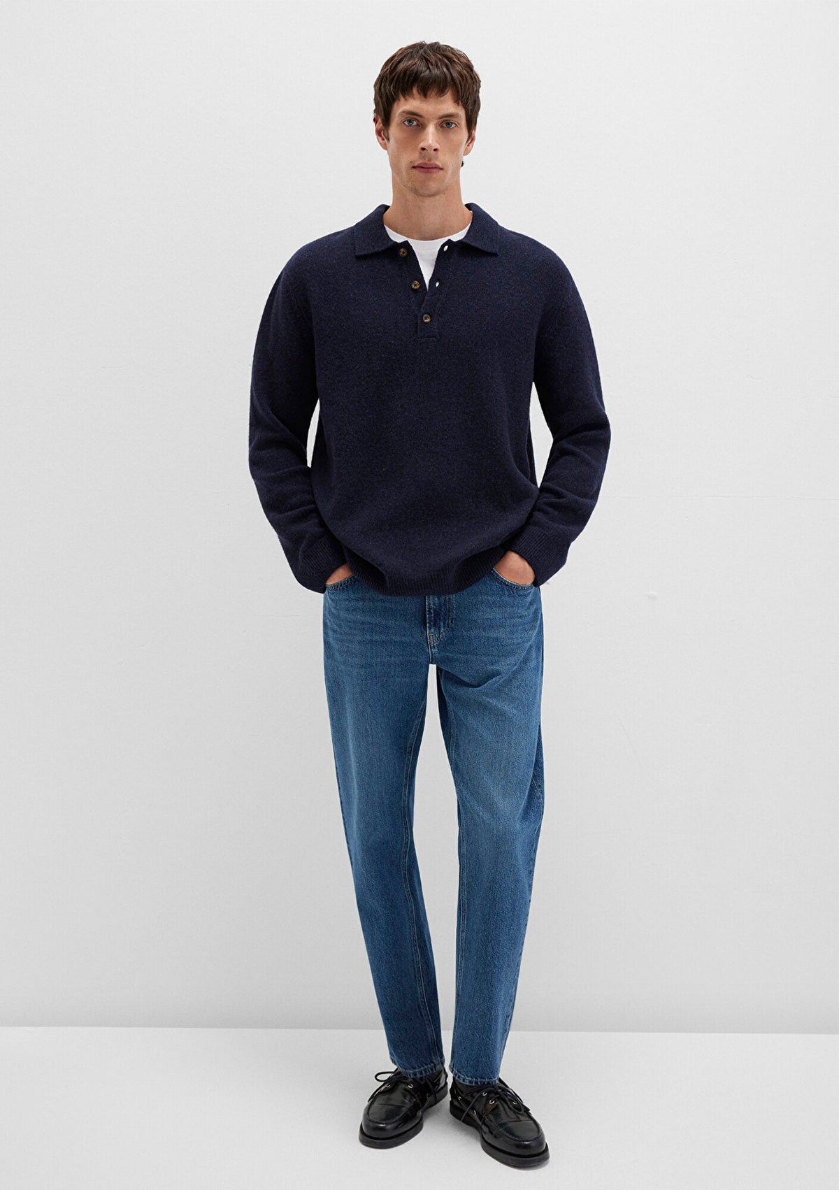 Wool Mix Navy Knit Polo