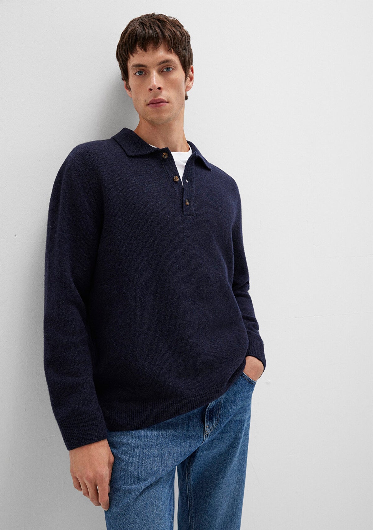 Wool Mix Navy Knit Polo