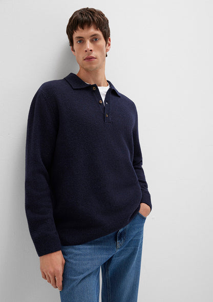 Wool Mix Navy Knit Polo