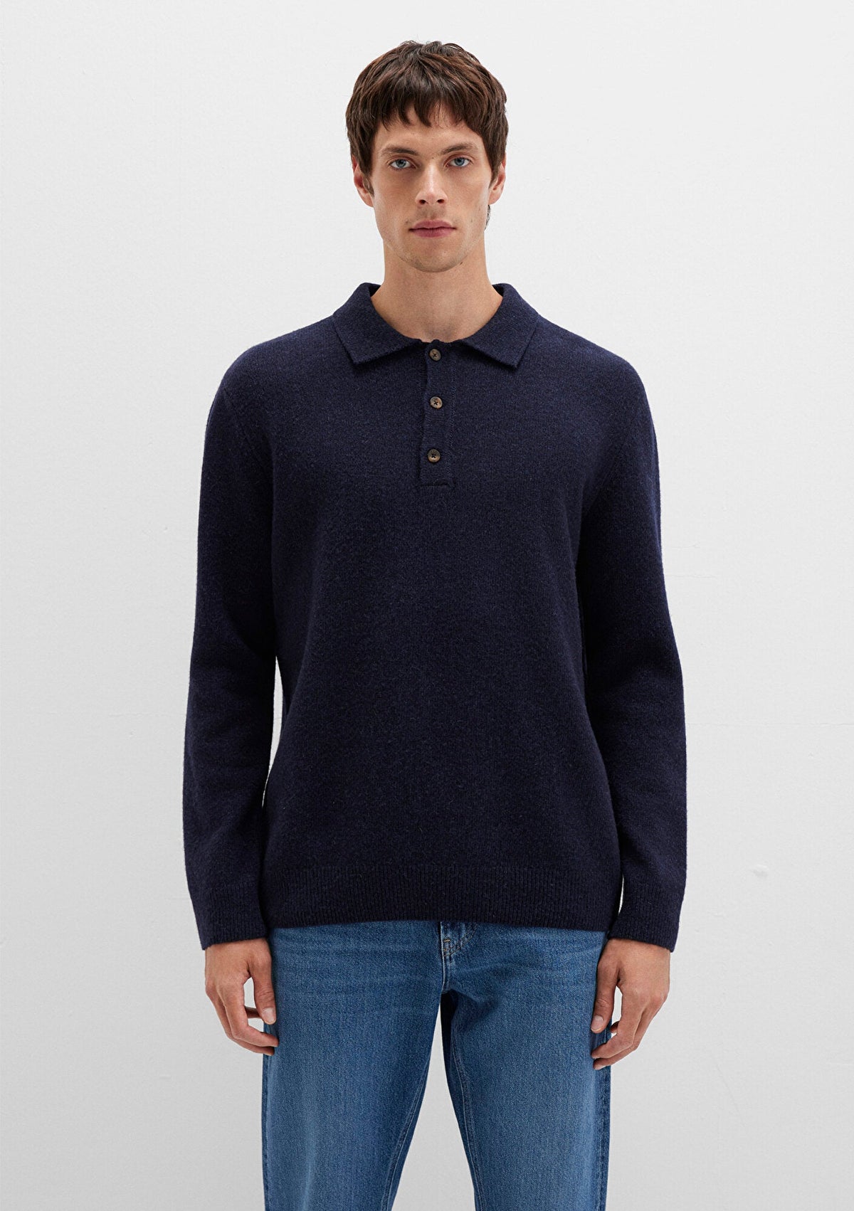 Wool Mix Navy Knit Polo