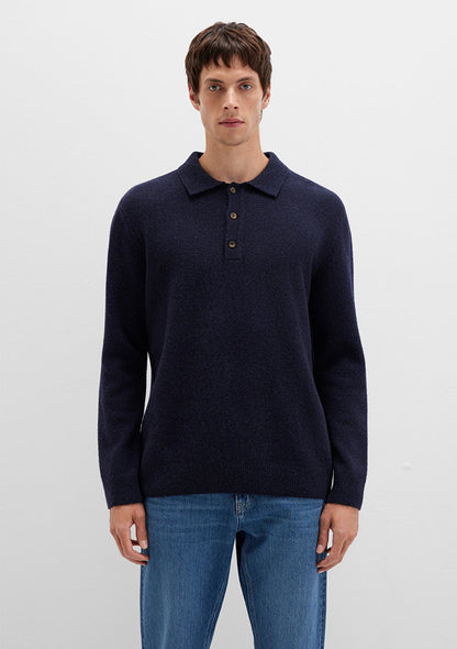 Wool Mix Navy Knit Polo