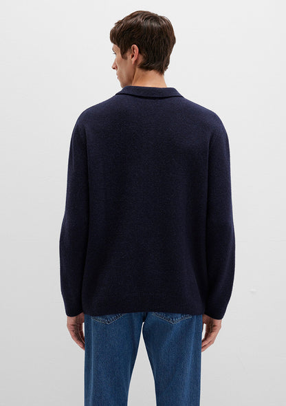 Wool Mix Navy Knit Polo
