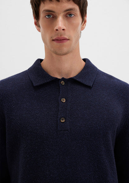 Wool Mix Navy Knit Polo