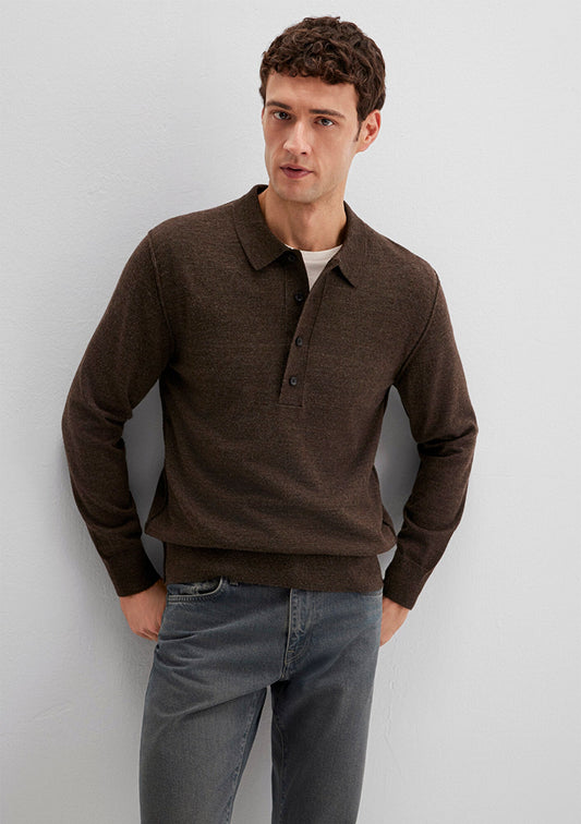 Wool Mix Brown Knit Polo