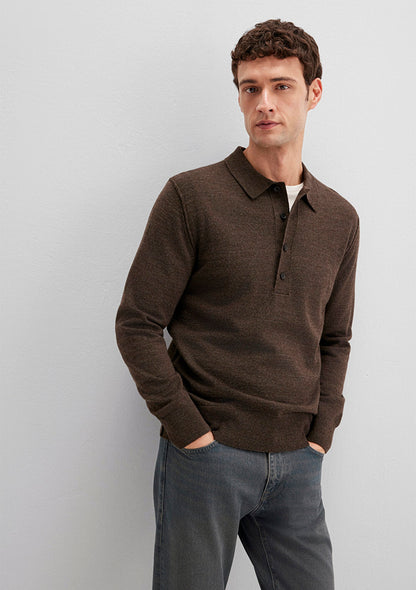 Wool Mix Brown Knit Polo