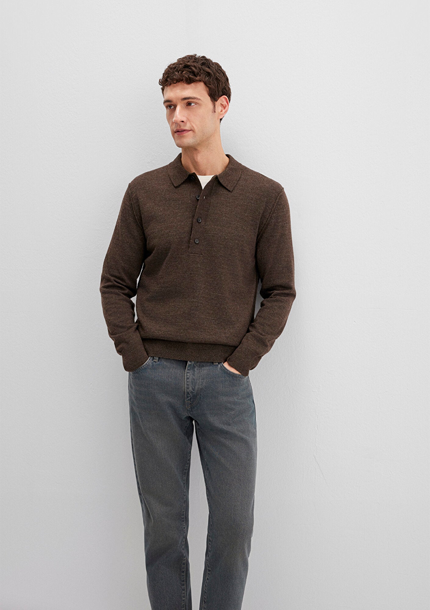 Wool Mix Brown Knit Polo