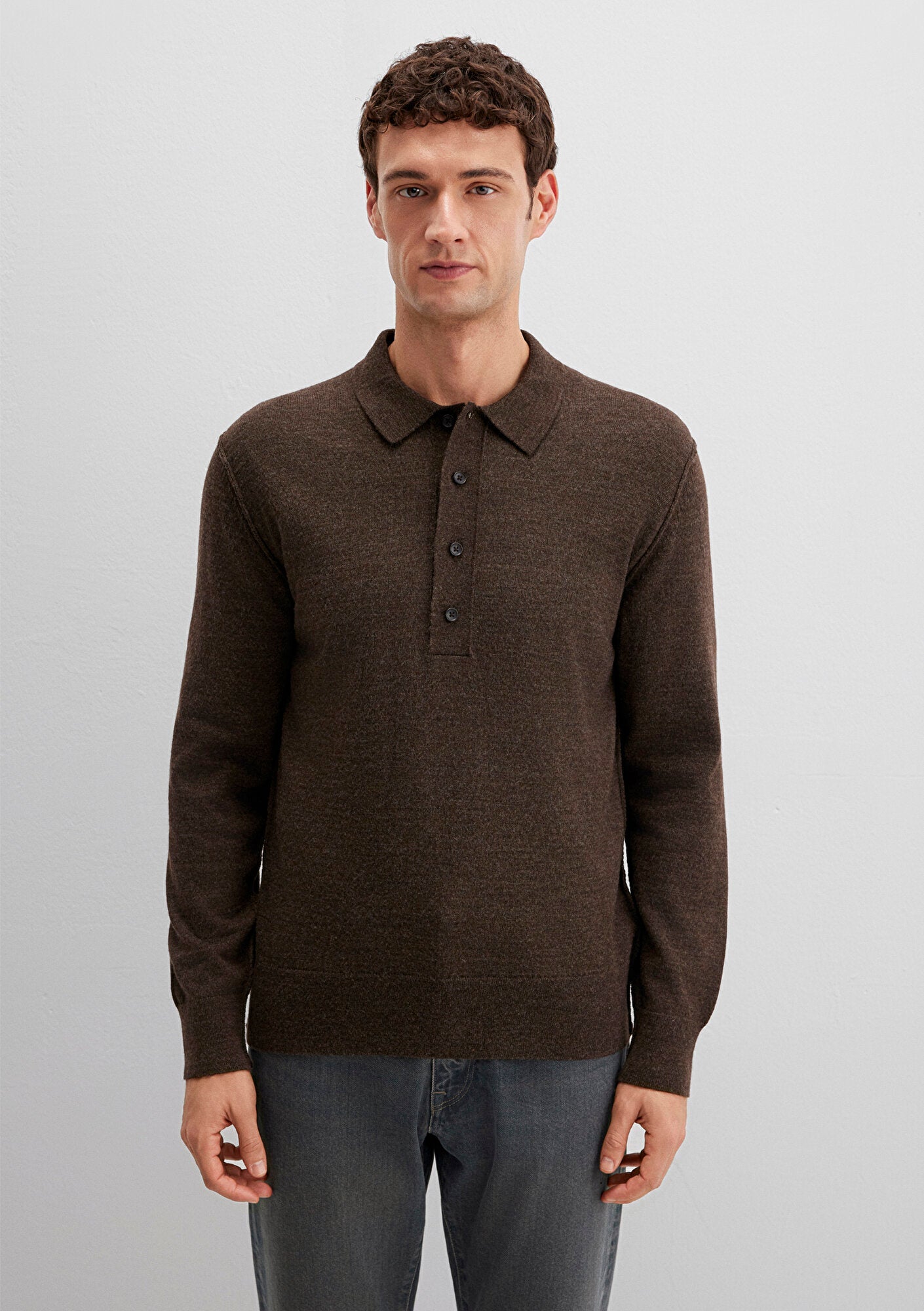 Wool Mix Brown Knit Polo