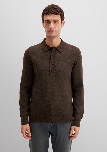 Wool Mix Brown Knit Polo