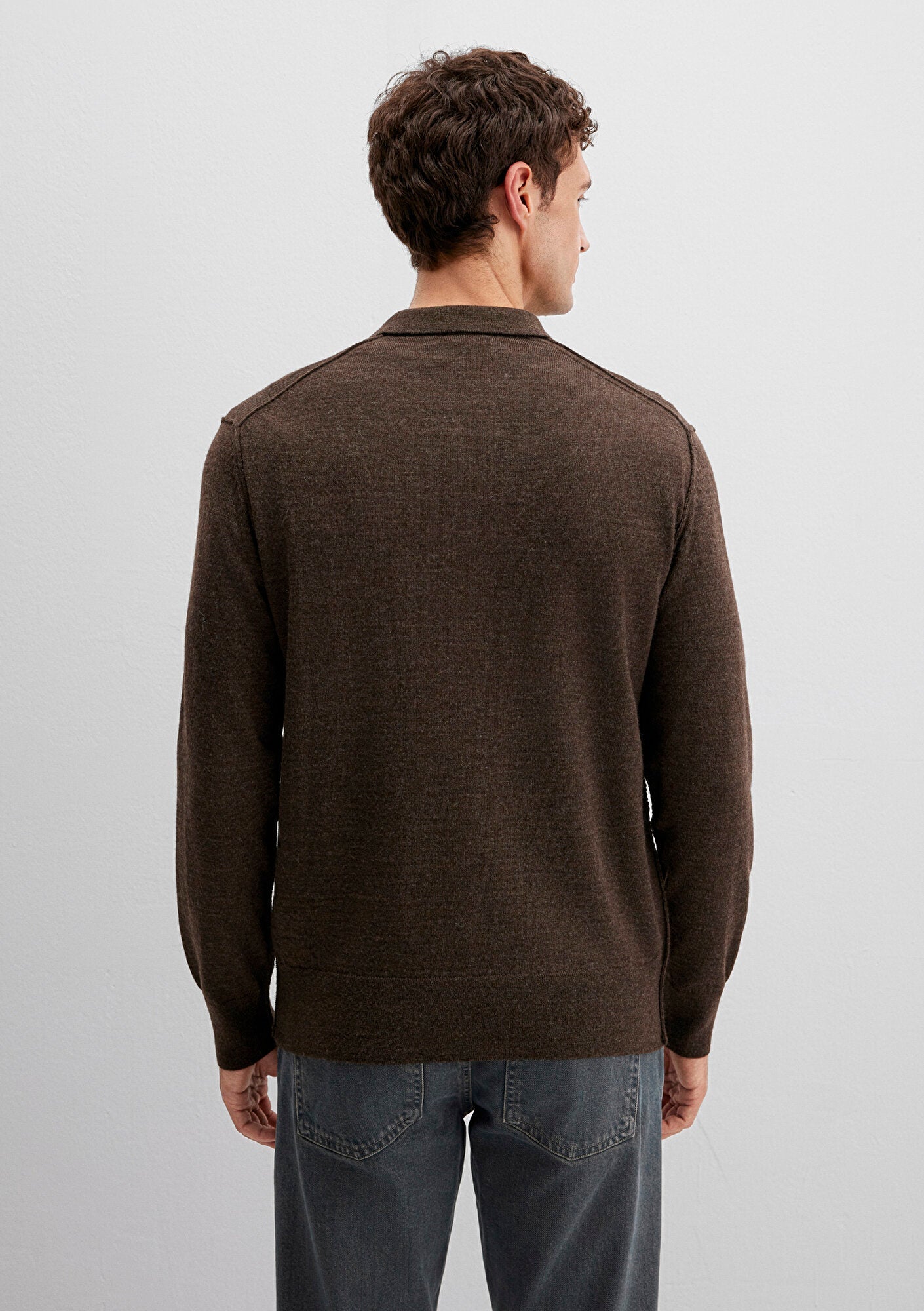 Wool Mix Brown Knit Polo