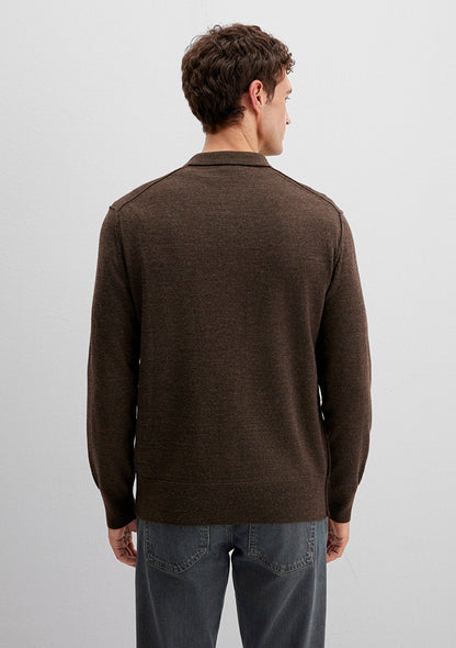 Wool Mix Brown Knit Polo