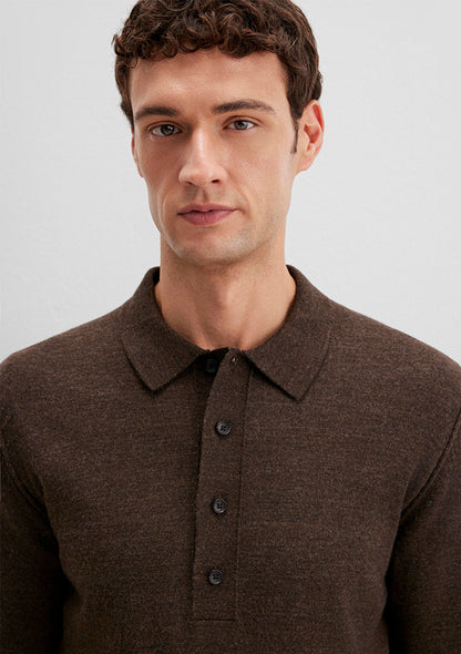 Wool Mix Brown Knit Polo