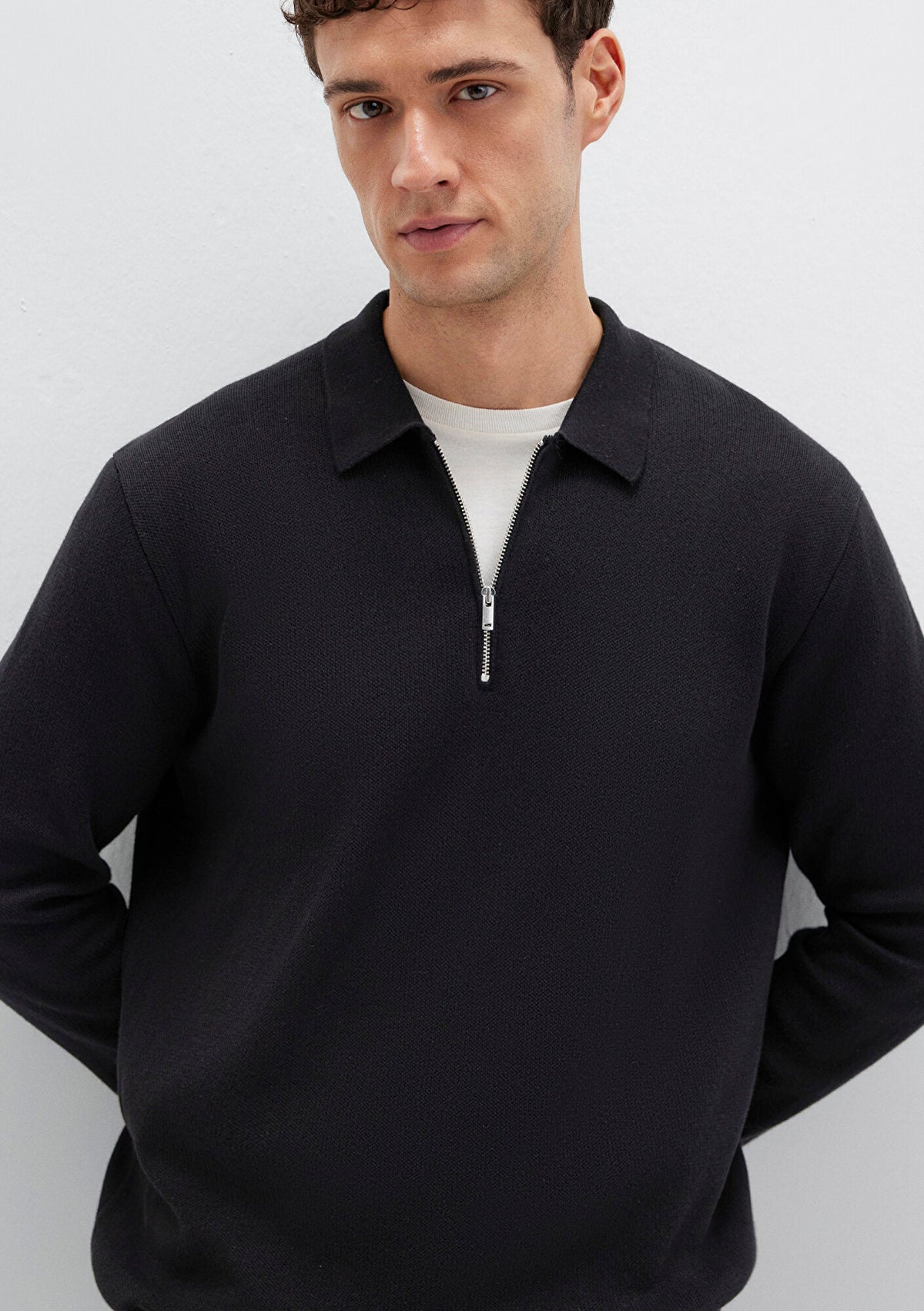 Zipper Black Knit Polo