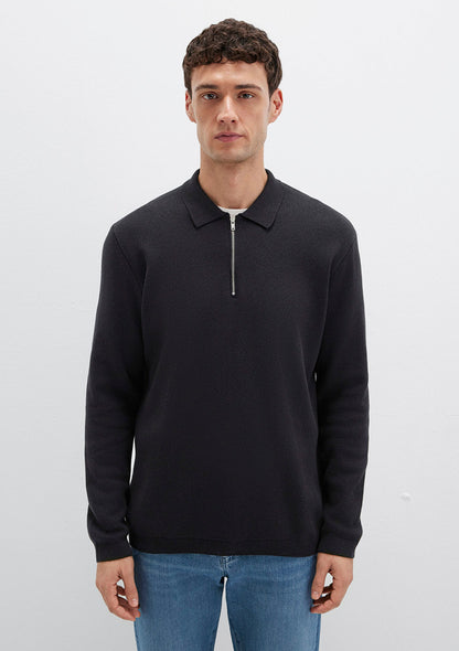 Zipper Black Knit Polo