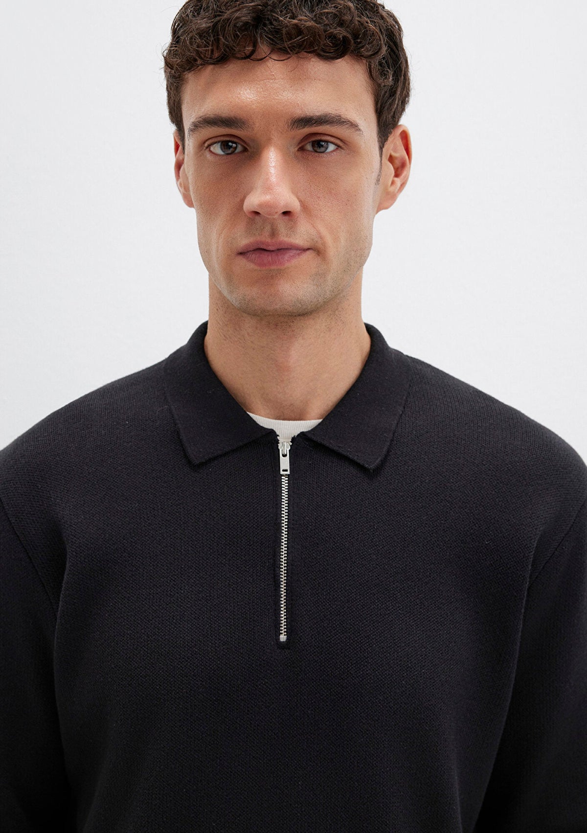 Zipper Black Knit Polo