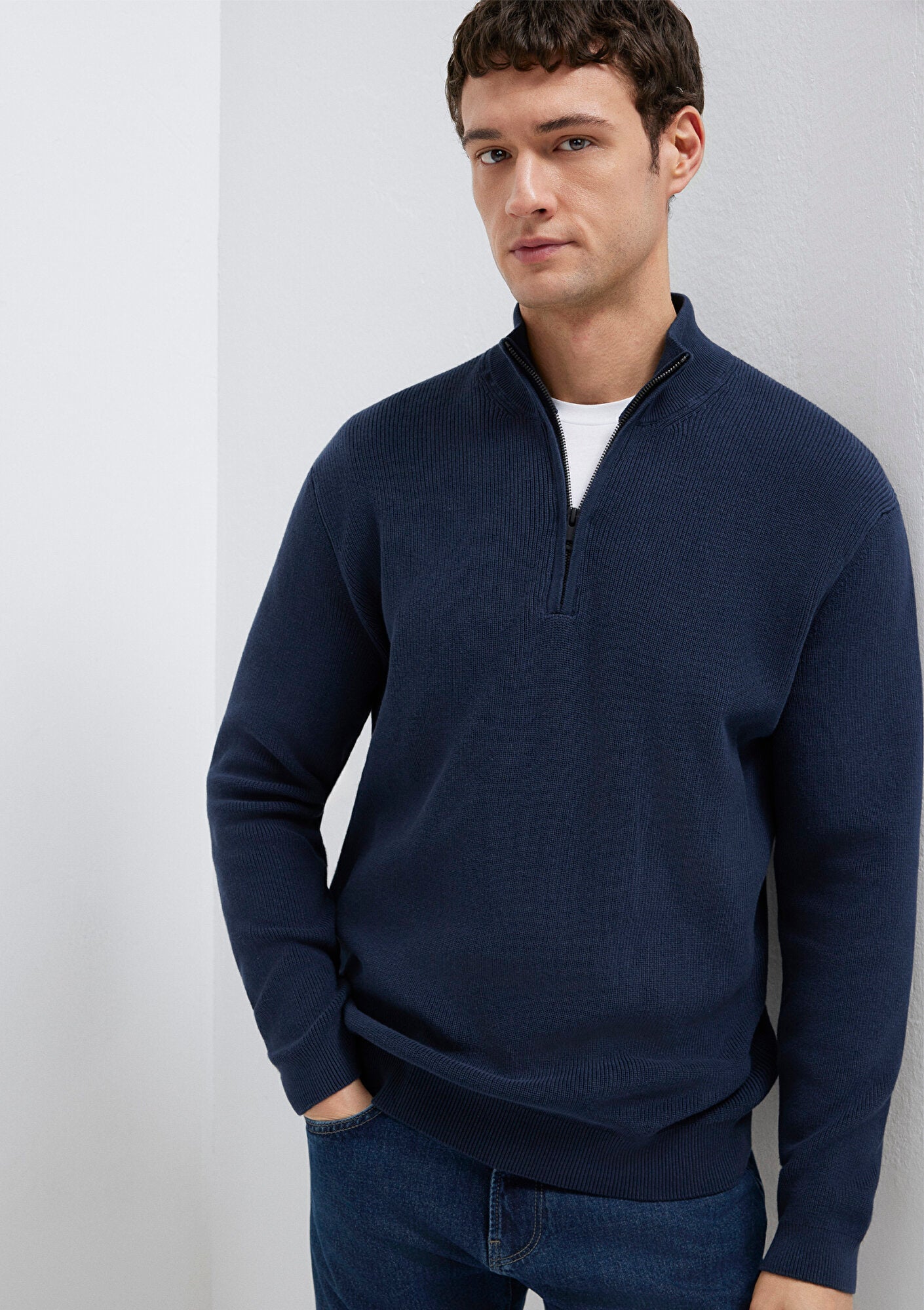 Half Zip Navy Sweater