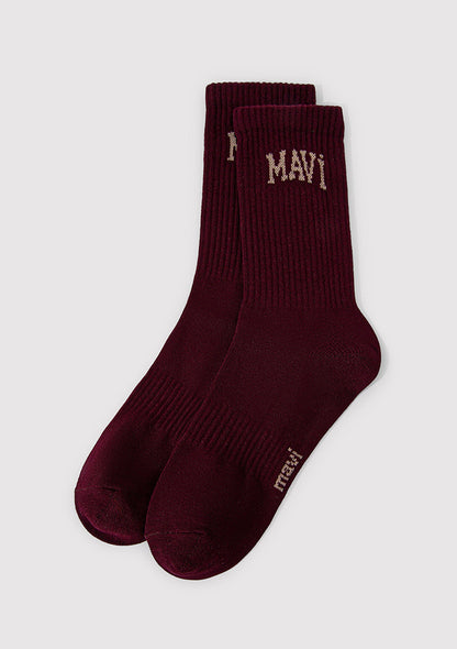 Mavi Logo Printed Burgundy Socket Socks