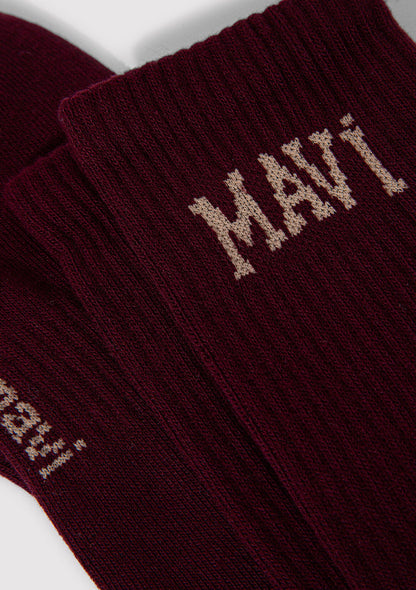Mavi Logo Printed Burgundy Socket Socks