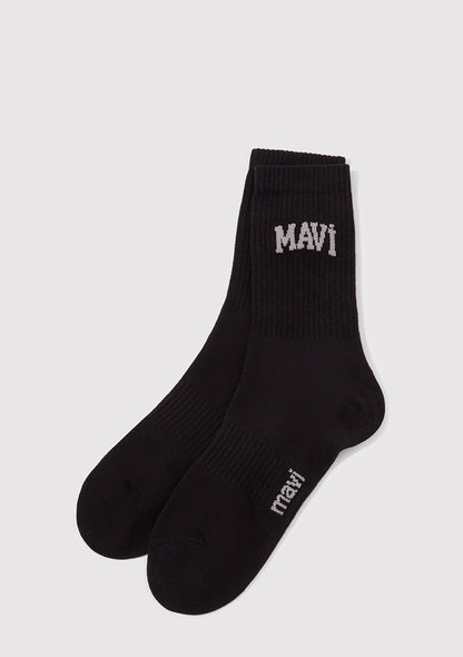 Mavi Logo Printed Black Socket Socks