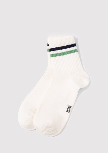 Striped Detailed Ecru Socket Socks