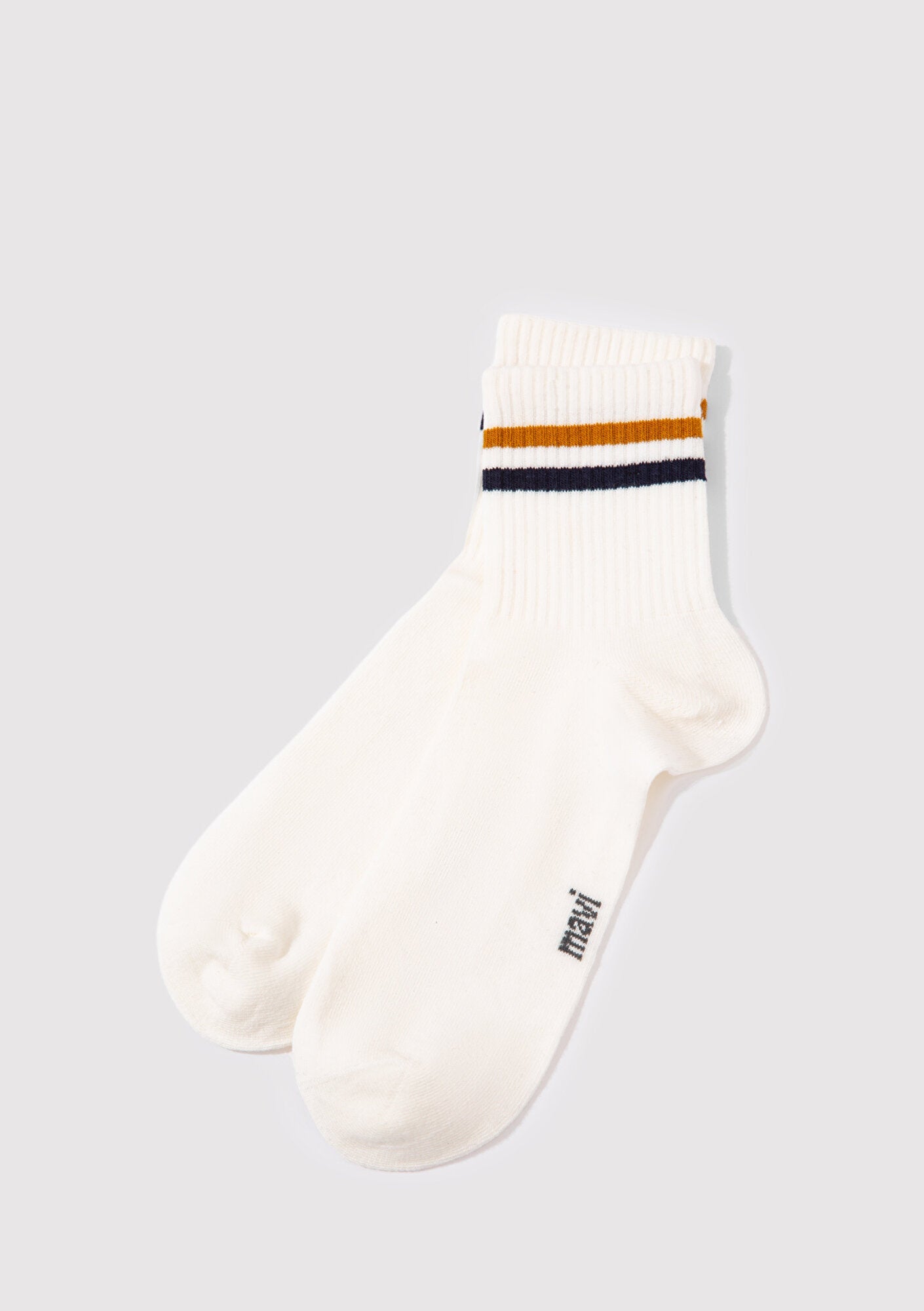 Striped Detailed Ecru Socket Socks