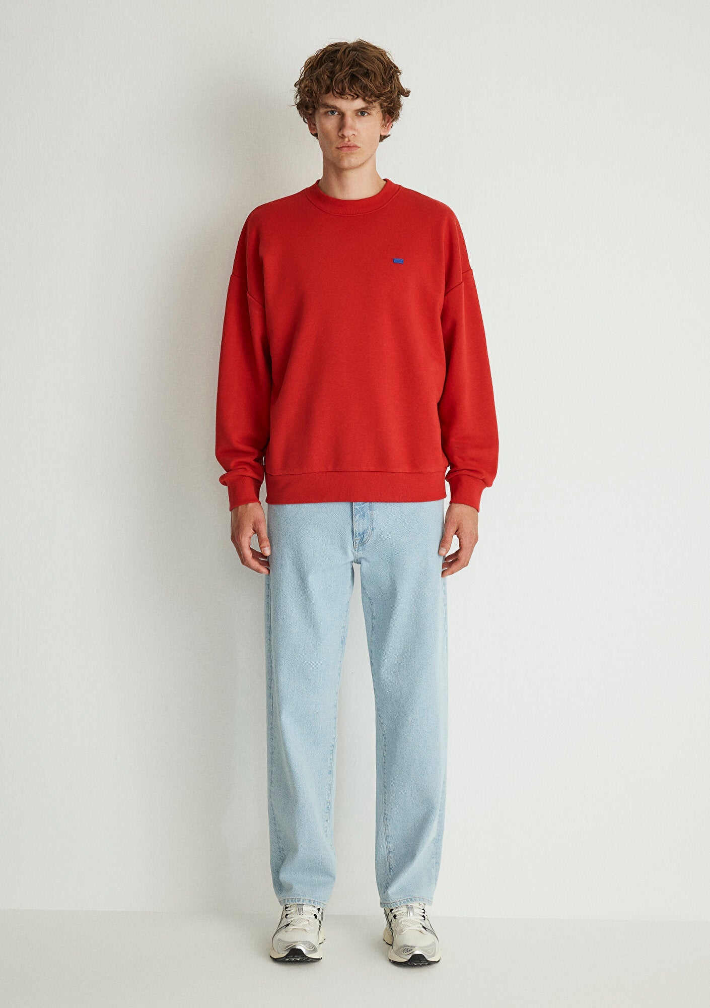 Crew Neck Red Basic Sweatshirt