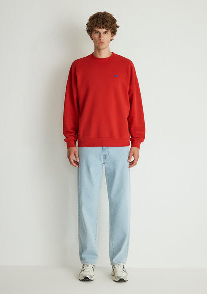 Crew Neck Red Basic Sweatshirt