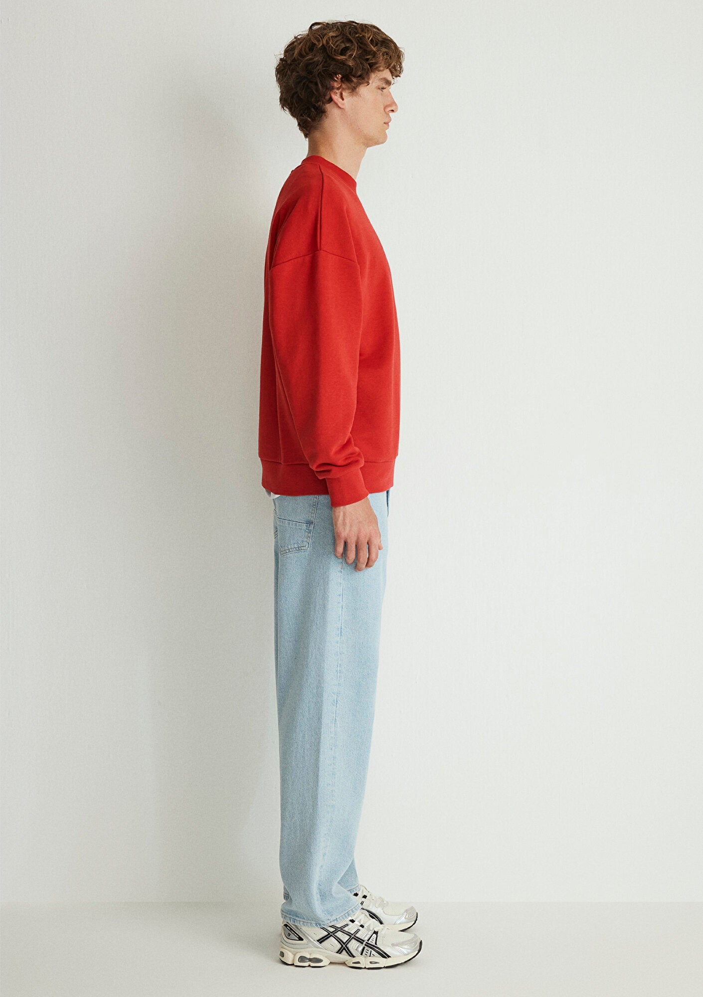 Crew Neck Red Basic Sweatshirt