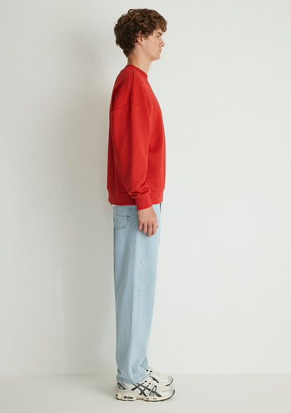 Crew Neck Red Basic Sweatshirt