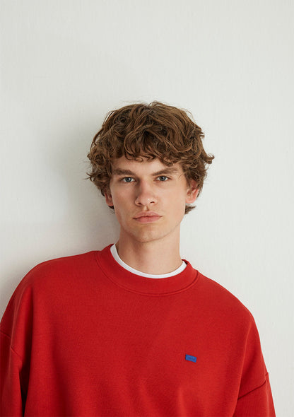 Crew Neck Red Basic Sweatshirt