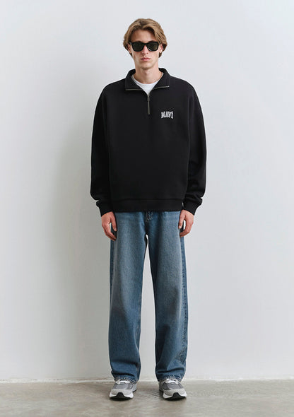 Mavi Logo Printed Half Zip Black Sweatshirt