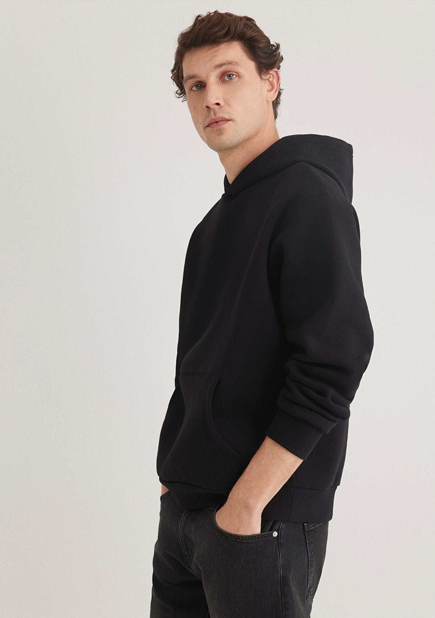 Hooded Black Basic Sweatshirt