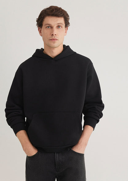 Hooded Black Basic Sweatshirt
