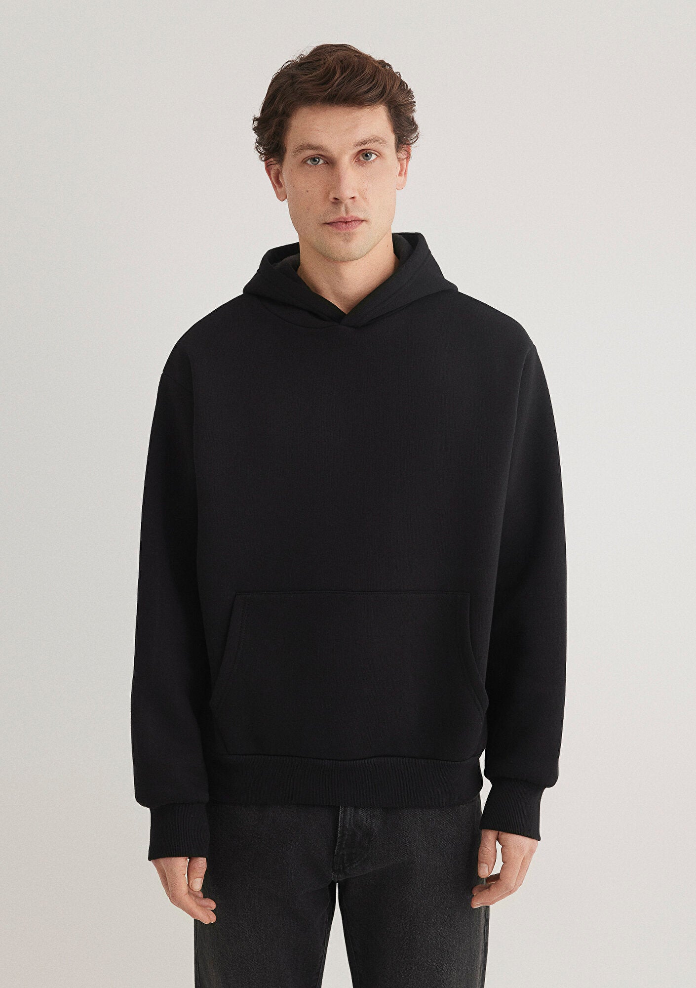 Hooded Black Basic Sweatshirt