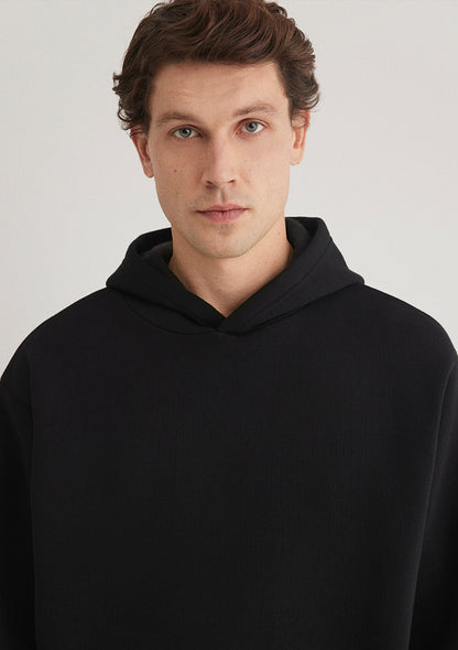 Hooded Black Basic Sweatshirt