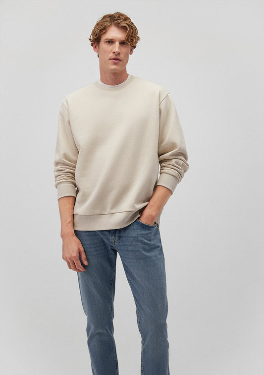 Crew Neck Beige Basic Sweatshirt