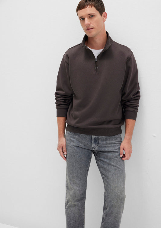 Half Zip Brown Basic Sweatshirt
