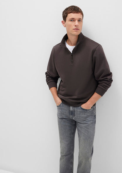 Half Zip Brown Basic Sweatshirt