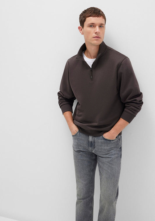 Half Zip Brown Basic Sweatshirt