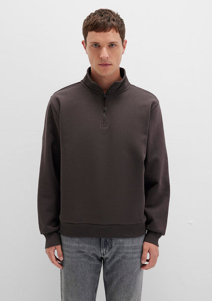 Half Zip Brown Basic Sweatshirt
